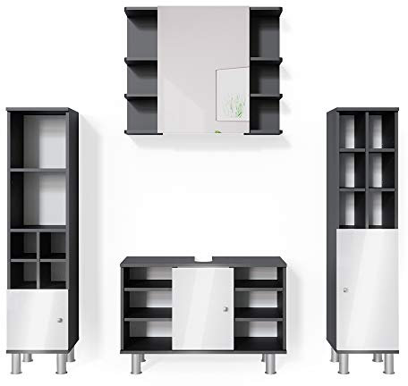 Vicco set mobili bagno Fynn, Antracite/Bianco, 4 parti