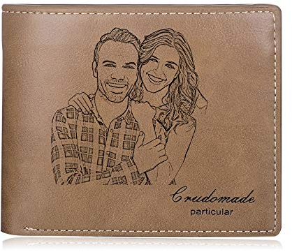 Personalisierte Foto Brieftaschen Benutzerdefinierte Leder Geldbörsen für Herren mit Text Datum Gravierte Karten Brieftasche für Familie Freund Sohn Geschenk zum Valentinstag Vatertag (Brieftaschen 2)