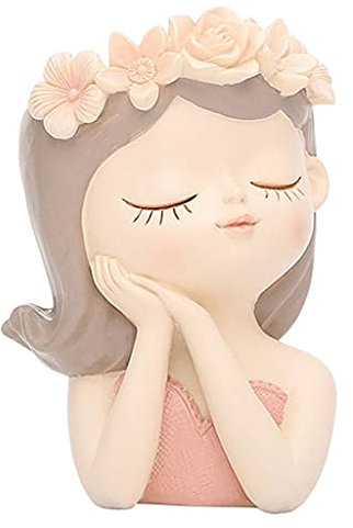MagiDeal Weibliches Gesicht Blumentopf Frauen Übertopf Topf Sukkulenten Übertopf Niedlichen Keramik Übertopf Sukkulenten Töpfe Statue Büste Vase, 8x7x11cm