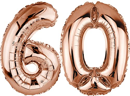 DekoRex Folienballon Rosegold 40cm Geburtstag Jubiläum Hochzeit Deko (Zahl 60)