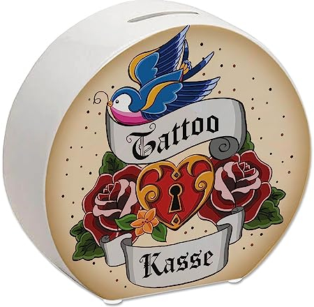 Tattoo Kasse Spardose Dekoration Sparschwein Geschenkidee Körperkunst Tätowierer Tätowierung als Geschenk