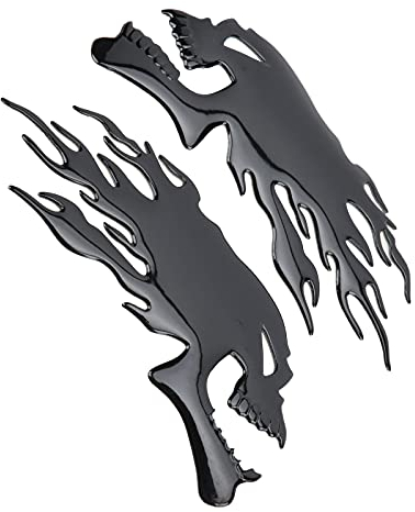 Gastank-Aufkleber, universal, 2 Stück, Flammen-Totenkopf, 150 x 65 mm, 3D-Wasserdicht für Dekorationen (B (schwarz))