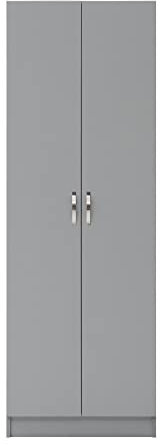 Timber Art Design UK 2 Door Wardrobe with Shelf and Chrome Metal Handles Hanging Space Bedroom Furniture Best for Clothes Storage Unit Grey Cupboard - H180 x W60 x D45 cm
