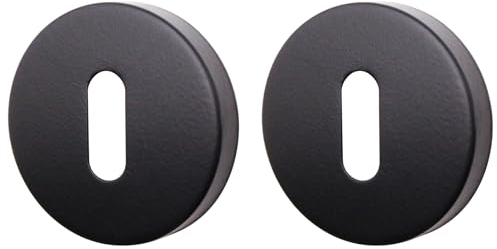 EAI Lot de 2 caches ronds pour trou de serrure – Noir mat | Rosace de trou de serrure | Couvre-clé de porte universels noirs