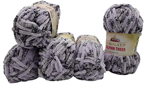 5 x 100 Gramm Himalaya Dolphin Tweed Strickwolle, 500 Gramm Baby- Wolle zweifarbig gesprenkelt (flieder schwarz 92006)