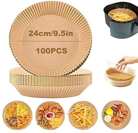 YongHang Backpapier für Heißluftfritteuse 24cm XXL Airfryer Antihaft-Einweg Pergamentpapier Rund Kompatibel mit Heißluftfritteusen, Bratpfannen, Dampfgarern, Öfen und Mikrowellen (100PCS)