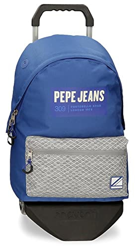 Pepe Jeans Darren Schulrucksack mit Trolley, Blau, 31 x 44 x 17,5 cm, Polyester, 20,46 l, blau, Schulrucksack mit Trolley