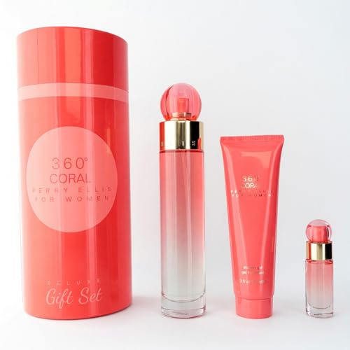 360 Coral by Perry Ellis for Women - 3 Pc Gift Set 3.4oz EDP Spray, 0.25 EDP Spray (Mini), 3oz Shower Gel