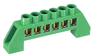 sourcing map Terminal Grounding Bar Screw Block Barrier Brass Strip 6 Positions Green for Electrical Distribution