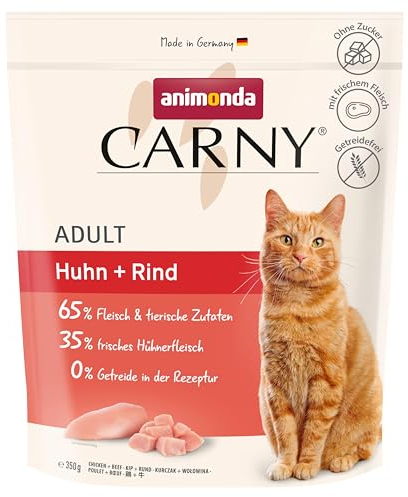 animonda Carny Katzen Trockenfutter Huhn + Rind (1 x 350 g), Trockenfutter für ausgewachsene Katzen, Katzenfutter ohne Getreide und Zucker, Katzentrockenfutter mit 65 % Fleisch