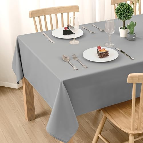 DWCN Silver grau Tischdecke Fleckschutz Abwaschbar Wasserdicht 150x300cm | Tischwäsche Lotuseffekt Wasserabweisend, Waschbar Tischtuch für Esszimmer, Garten, Party, Hochzeiten oder Haushalt,