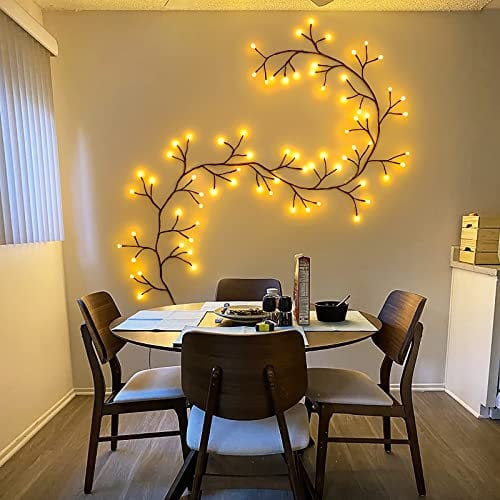 GOESWELL Luminous DIY Willow Vine Home Decoration Artificial Grape Vine Wall Decor Indoor and Outdoor DIY Tree Branch Decoration 72 LED Light Ball(Orange)