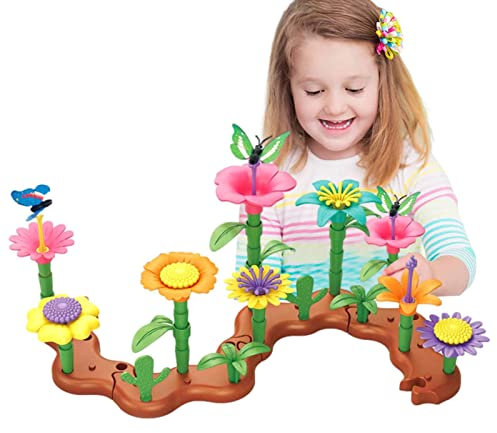 Blumengarten Bauspielzeug, 54/90 Blumenstrauß Stapelaktivität, Spielset Mit Blumenarrangement Für Kinde, Blume Bausteine Für Kinder, Geschenke Für Mädchen Ab 3 Jahren