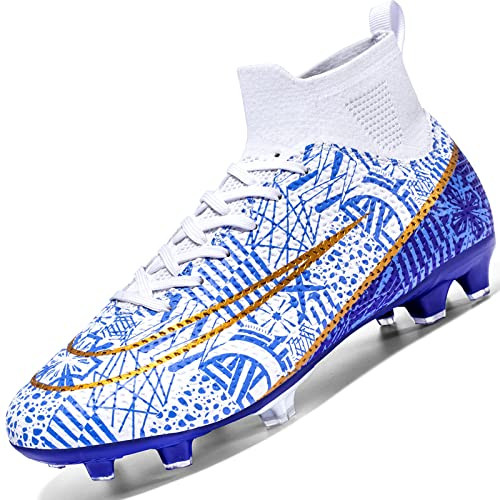Donbest Fußballschuhe Herren Kunstrasen Fussballschuhe Kinder Jungen Stollen Spikes Cleats Outdoor Sport Football Schuhe Professionelle Trainingsschuhe Fg Ag,White EU41