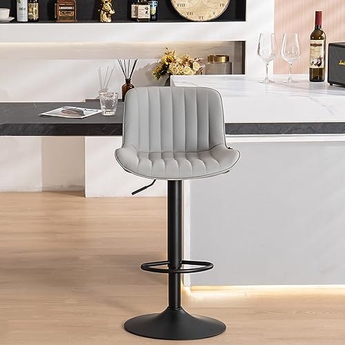 YOUNUOKE Barhocker Einzeln Höhenverstellbar Barstuhl Grau mit Lehne Modern Drehbare Barstühle mit Rückenlehne Kunstleder Gepolsterte für Küche Bar Kücheninsel