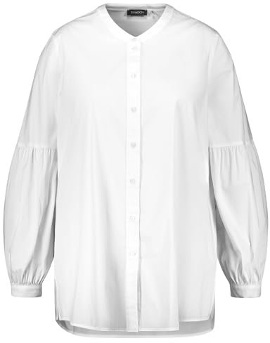 Samoon Damen Bluse mit Ballonärmeln Ballonärmel, Langarm, Manschetten unifarben White 42