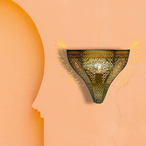 Marrakesch Orientalische Lampe Wandleuchte aus Metall Wandlampe Leuchte Yaniv Gold 27cm als Wanddeko