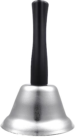Toaob - 1 timbre de mano de metal para recepción, cascabeles de servicio de plata, campana 7,5 x 12,3 cm para restaurantes, cocinas, bares, escuelas y hospitales
