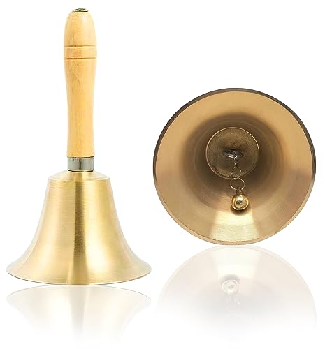 CLDURHGE Gsrhzd Glocke, Tee-Handglocke, Metall, musikalische Handglocke, Holz, Messing, Metall, Restaurant-Dinner-Glocke, Empfangsglocke, Kinderdekoration, Handglocke
