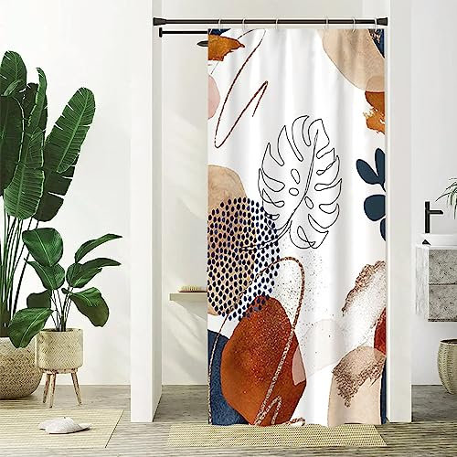 Uiiooazy Duschvorhang 90x180cm, Schmal Duschvorhang Boho Abstrakt Terracotta Tropisch Palmenblätter Klein Duschvorhänge Stoff Waschbar Anti Schimmel Wasserdicht Bad Vorhang mit 6 Haken für Badezimmer