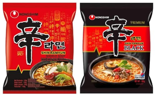 Nongshim Shin Black Ramyun and Shin Ramyun Instant Ramen Noodle Soup 2 Flavours Assorted Bundle (Pack of 20)