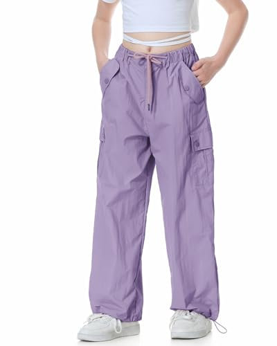 Rolanko Ragazze Pantaloni Larghi da Paracadutista, Joggers Vintage Y2K con Elastico in Vita Regolabile per Bambini, Viola, Taglia: 150