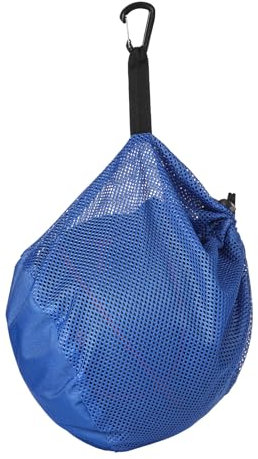 lasuroa Single Ball Bag with Zipper Pocket, 10 x 12in Mesh Ball Bag Drawstring Sport Equipment Storage Bag Sling Back Bag with Buckle Clip for Carrying Basketball Soccer Volleyball Rugby (Blue)