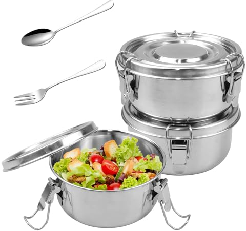 quiodok 3 Pièces Boîte à Déjeuner En Acier Inoxydable Boîte à Lunch Premium en Acier Inoxydable Boite Inox Boîtes Bento 360ml pour Collations Fruits Céréales Épices