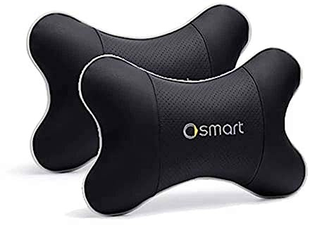 LJZYL Autozubehör PU Leder Kopfstütze Memory Foam Kopf Nackenstütze Kissen Auto Nackenkissen für Smart 453 450 451 fortwo forfour,2piece-Schwarz
