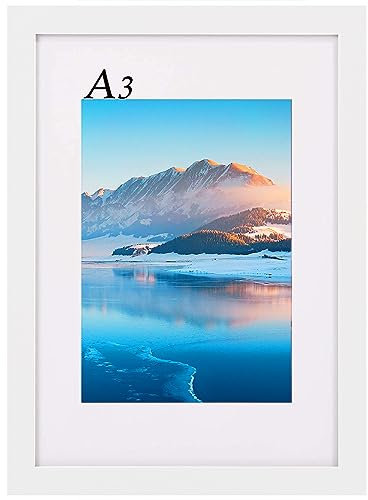 A3 White Wooden Picture Frame, 29.7 X 42 cm, With Perspex Glass, Wall-Mounted Poster Frame for Print, Bedroom and Living Room Decoration