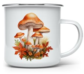 MAXIKIWI - Taza de camping esmaltada duradera para café o té para uso en interiores y exteriores, diseño retro otoñal, 350 ml