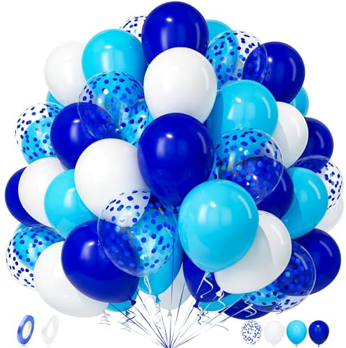 Unisun Luftballons Blau Weiß, 50 Stück Latex Ballons Weiss Dunkelblau Hellblau Konfetti Luftballon Männer Junge Kinder Geburtstag Jubiläum Hochzeit Verlobung Taufe Geschlecht Offenbaren Babyparty Deko