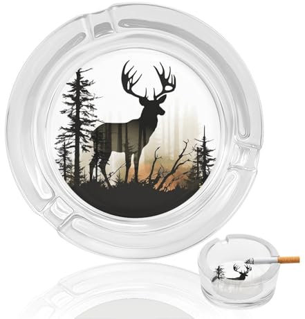 Glasaschenbecher, Hirsch-Silhouette, Tischaschenbecher, Kristallglas-Aschenbecher, klassisch, rund, tragbar, dekorativ, moderner Aschenbecher