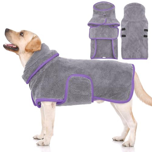 Hjyokuso Hundebademantel, Hund Bademantel Für Kleine Mittelgroße Große Hunde, Hundehandtuch Extra Saugfähig, Mikrofaser Handtuch Für Hunde, Hundemantel Mit Klettverschluss Und Verstellbaren Bänder
