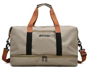 lafo Sporttasche & Reisetasche für Damen und Herren, Wochenendtasche Gym Bag, wasserdichte Schwimmtasche mit Schuhfach & Nassfach, für Reisen Urlaub Gym Sport Fitness Duffel Bag (Khaki)