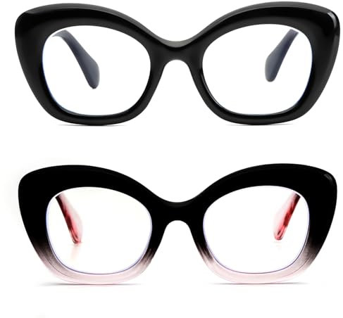 kollyseek Occhiali da lettura Donna Anti Light Blue Cat Eye 1.0 1.5 Lettori di computer con cerniera a molla(1.5, Nero rosa nero)