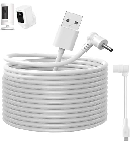 17ft/5.2M,26.2ft/8M,34ft/10.4M USB & DC Power Cord Compatible with Ring Stick Up Cam Battery/Ring Stick Up CamBattery 3rd Gen/2nd Gen ,Ring Spotlight Cam Battery Camera, Indoor Outdoor Power Cord