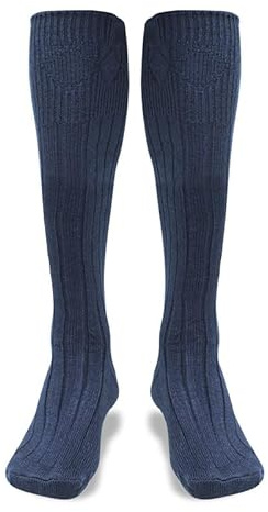 BELGLY Chaussettes de kilt traditionnelles écossaises en laine pour homme Style décontracté Mariage Sports Jambières, bleu marine, M