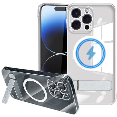condgood Rahmenlose Schutzhülle für iPhone 16 Pro Max, kompatibel mit MagSafe, integrierter Metallständer und Kameraobjektivschutz, 4 Ecken, stoßfester Schutz, Anti-Vergilbung, magnetische Handyhülle,