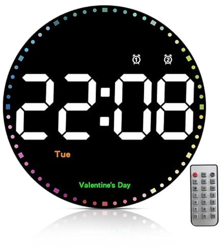 BORDEAG Horloge Murale Numérique De 25,4 Cm, Horloge Murale, Grande Horloge Murale Numérique, Horloge Murale Numérique À LED pour Salon, Bureau, Chambre À Coucher, Personnes Âgées Et Adultes