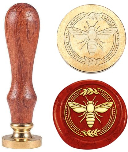 Hobbspring 1 Stück Biene Wachs Siegelstempel Kränze Vintage Wachssiegelstempel Geschenk für Weihnachten 25mm Messingkopfstempel Mit Holzgriff Einladungskarten Wachsstempel Für Umschlagdekoration