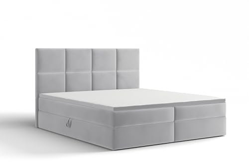 Extrasen Bett Boxspringbett 200x200 cm Polsterbett Mit 2 Matratzen 2 Bettkasten Stauraum Bettgestell Doppelbett Stoffbett Kopfteil Schmutzabweisend BARO Hellgrau