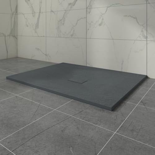 Aquariss SMC 1300 x 1000 mm Rectangular Wetroom Shower Base Tray Anthracite | Slate Effect Shower Tray with Slip Resistance, for Bathroom Shower Door Enclosure, Walk In Shower Base, Slimline