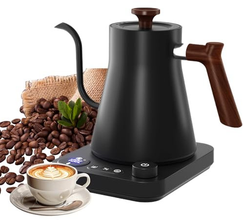 900ML Electric Gooseneck Kettle, Stainless Steel Coffee Kettle with LED Display/104°F-212°F Temperature Control/1-24 hours Adjustable Time, Quick Heating Tea Kettle,1200W