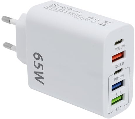 EuAcesry Chargeur USB C Rapide, 65W 5-Port Prise USB Multiple, Chargeur Rapide QC3.0 Multi Adaptateur pour i-Phone 14/13/12/11/XS/X, SAMS-ung Galaxy S23 S22 S21