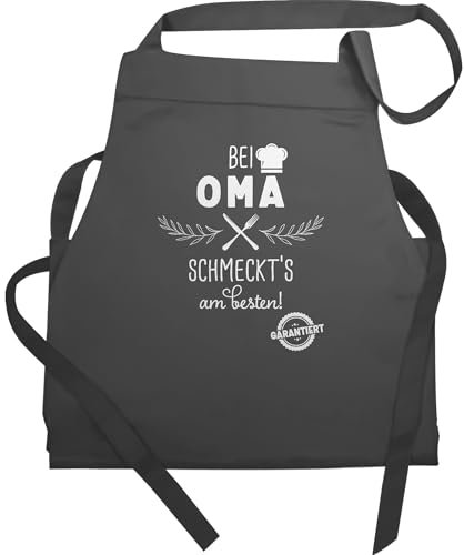 Shirtracer Schürze - Damen 1 - Kochschürze bei Oma schmeckts am Besten I Omi Küchenschürze Geschenk Oma Geschenke Omi Weihnachten Geschenk Muttertag - 60x87 - Anthrazit - lustige sprüche kochen