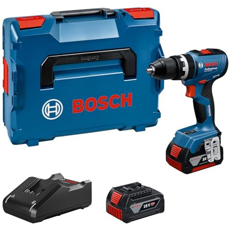 Bosch Professional 18V System Akku-Bohrschrauber GSB 18V-65 (bürstenloser Motor, Kopflänge 175, inkl 2x Akku GBA 18V 5.0Ah, Ladegerät GAL 18V-40, L-BOXX)