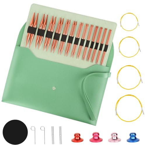 BLSFXROE Rundstricknadel Set Austauschbar, 13 Paare, 3-10 mm, Professionelles Strickzubehör Set für Anfänger & Erwachsene, Einfache Bedienung, Stricker Geschenk（Green）