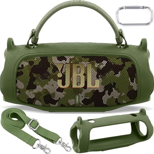 Aenllosi for JBL Charge 6 Bluetooth Speaker Silicone Case,Travel Carrying Cover with Shoulder Strap and Carabiner,Case Only,Not Included Speaker(Army Green)