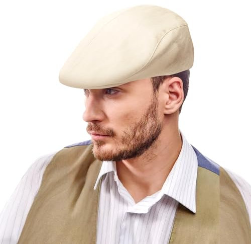 TUONYIS Beige Schiebermütze für Männer Frauen,Gebürstete Baumwoll -Flachkappe,Verstellbarer Zeitungsjunge Baskenmütze Newsboy-Mütze für Golfen Reisen Einkaufen Wandern(Beige)
